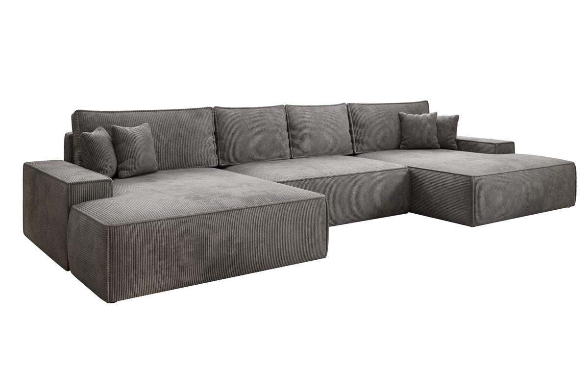 Luxusbetten24 Designer Sofa Verona U mit Ottomane, Schlaffunktion, Cord