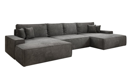 Luxusbetten24 Designer Sofa Verona U mit Ottomane, Schlaffunktion, Cord