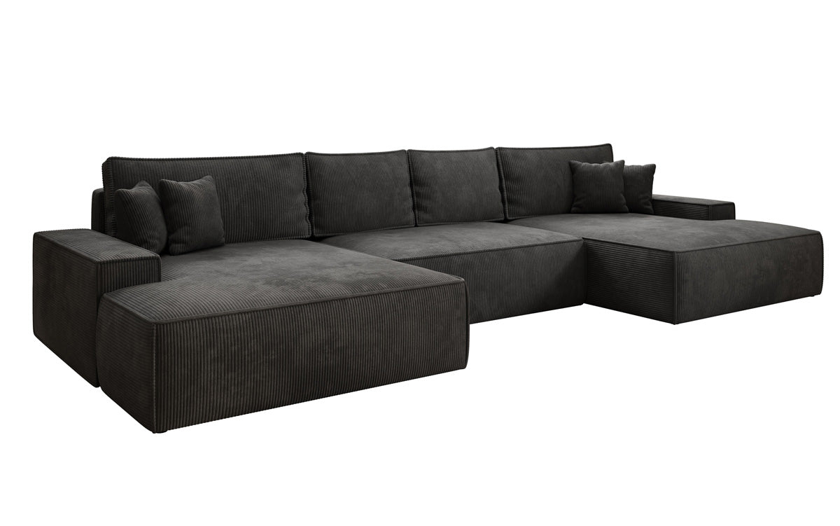 Luxusbetten24 Designer Sofa Verona U mit Ottomane, Schlaffunktion, Cord