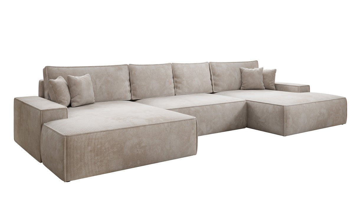Luxusbetten24 Designer Sofa Verona U mit Ottomane, Schlaffunktion, Cord