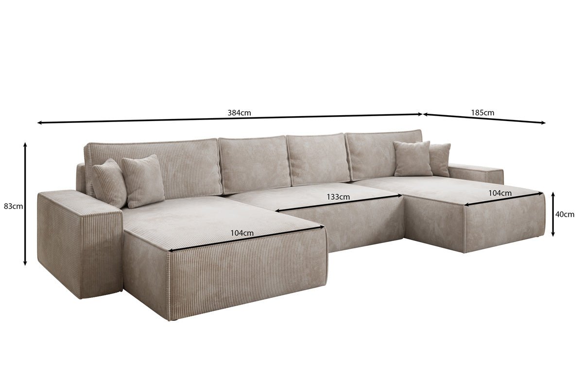 Luxusbetten24 Lunaro U Sofa mit Schlaffunktion und Stauraum, Cord