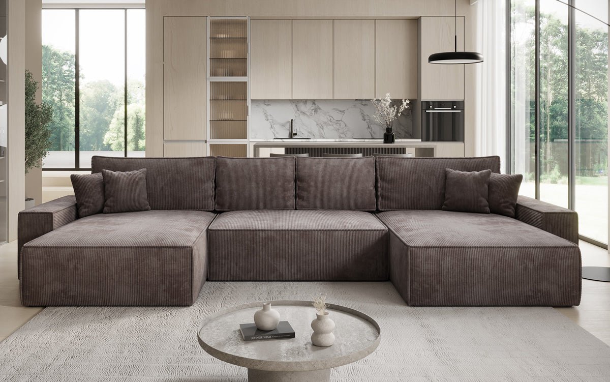 Luxusbetten24 Lunaro U Sofa mit Schlaffunktion und Stauraum, Cord