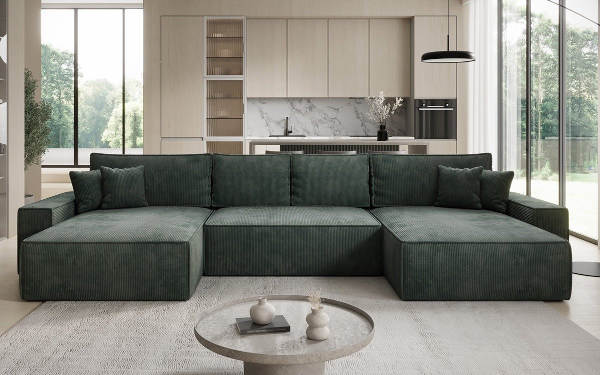 Luxusbetten24 Lunaro U Sofa mit Schlaffunktion und Stauraum, Cord