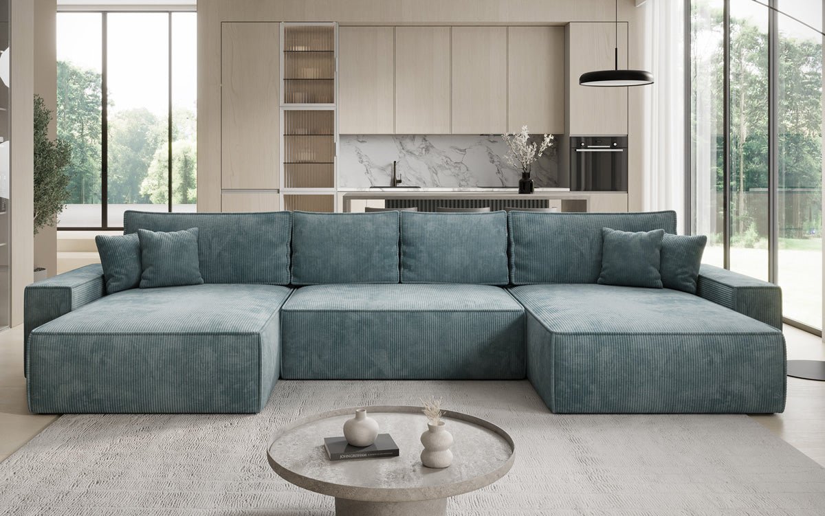 Luxusbetten24 Lunaro U Sofa mit Schlaffunktion und Stauraum, Cord