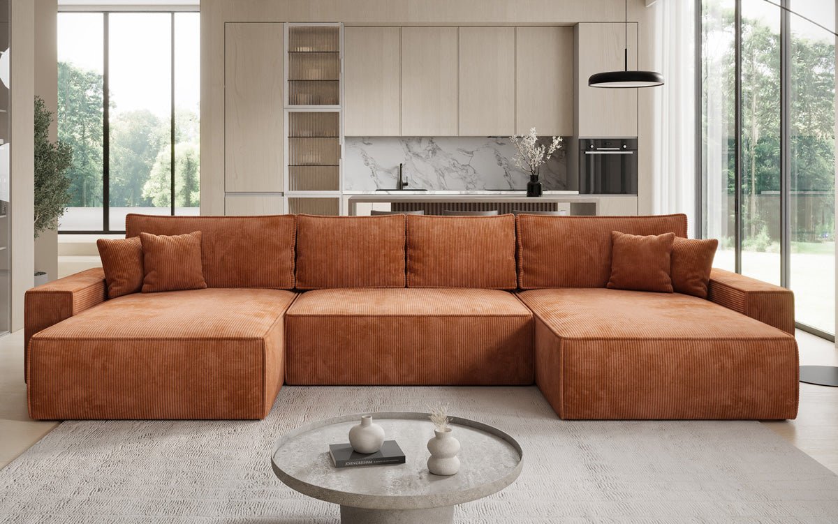 Luxusbetten24 Lunaro U Sofa mit Schlaffunktion und Stauraum, Cord