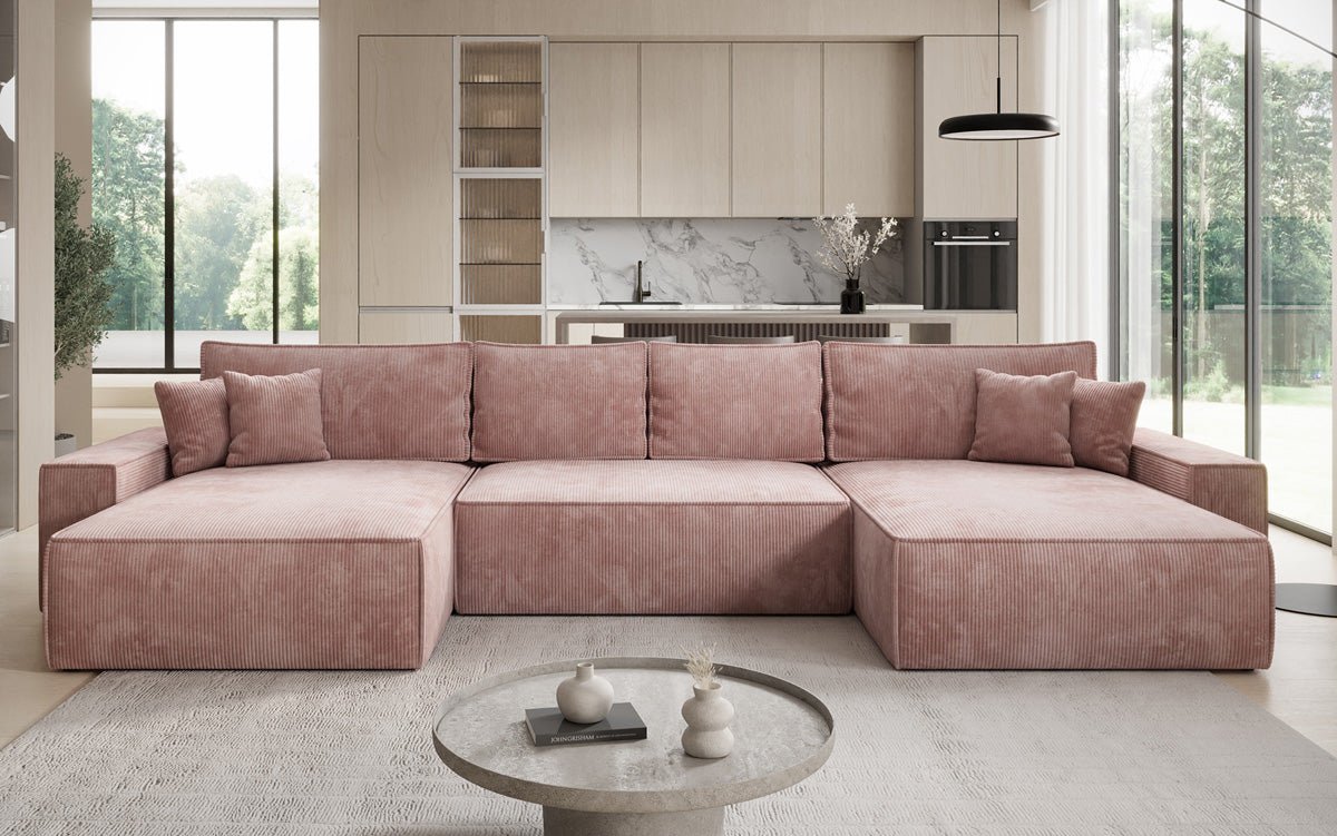 Luxusbetten24 Lunaro U Sofa mit Schlaffunktion und Stauraum, Cord