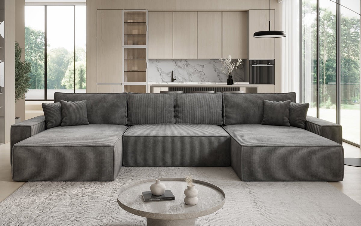 Luxusbetten24 Lunaro U Sofa mit Schlaffunktion und Stauraum, Cord