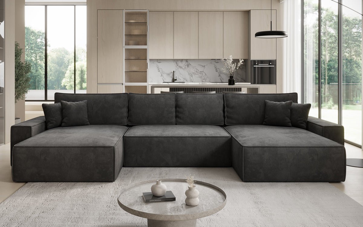 Luxusbetten24 Lunaro U Sofa mit Schlaffunktion und Stauraum, Cord