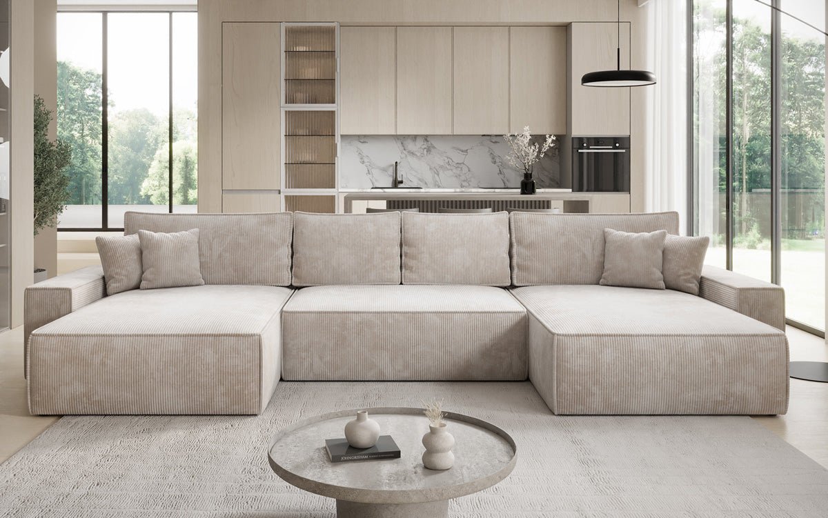 Luxusbetten24 Lunaro U Sofa mit Schlaffunktion und Stauraum, Cord