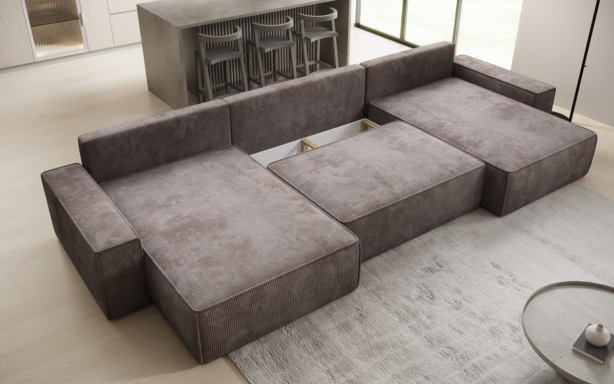 Luxusbetten24 Lunaro U Sofa mit Schlaffunktion und Stauraum, Cord