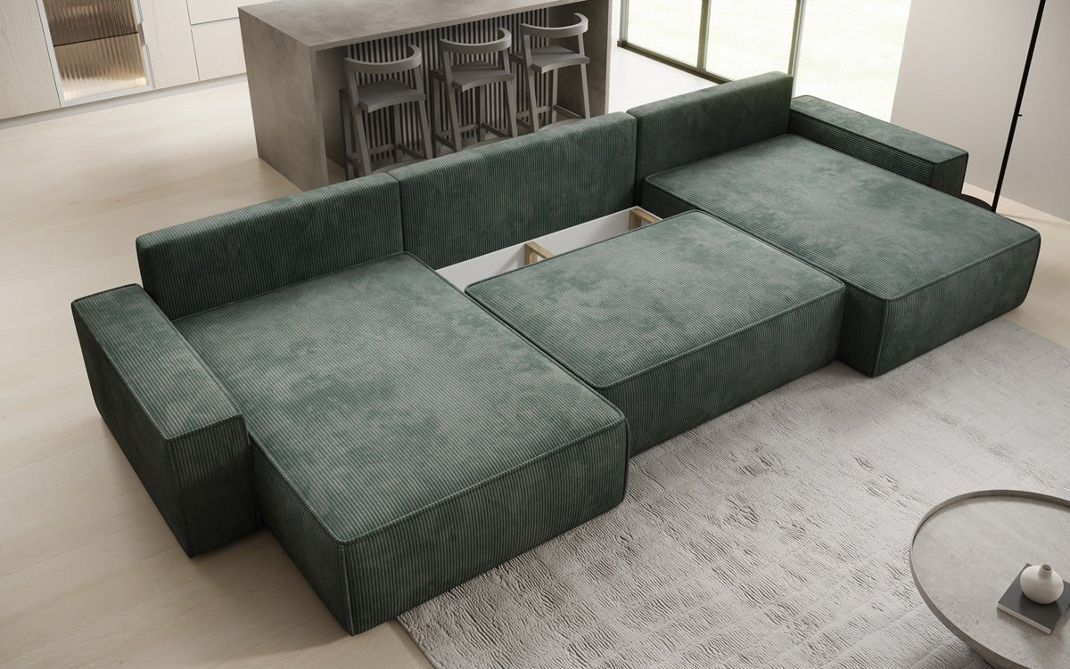 Luxusbetten24 Lunaro U Sofa mit Schlaffunktion und Stauraum, Cord