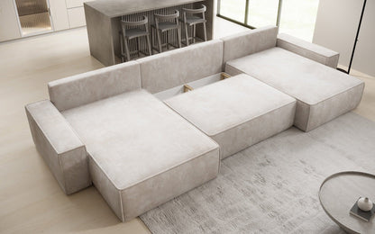 Luxusbetten24 Lunaro U Sofa mit Schlaffunktion und Stauraum, Cord