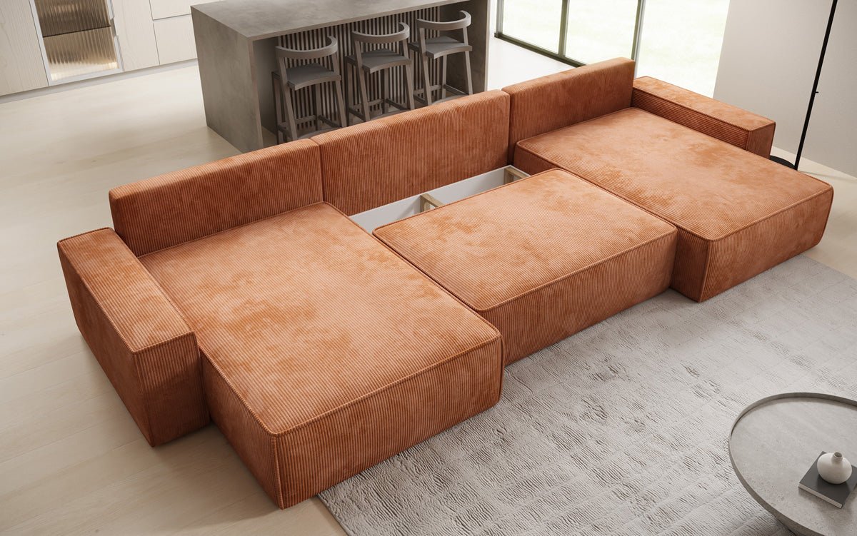 Luxusbetten24 Lunaro U Sofa mit Schlaffunktion und Stauraum, Cord