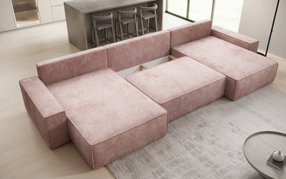 Luxusbetten24 Lunaro U Sofa mit Schlaffunktion und Stauraum, Cord
