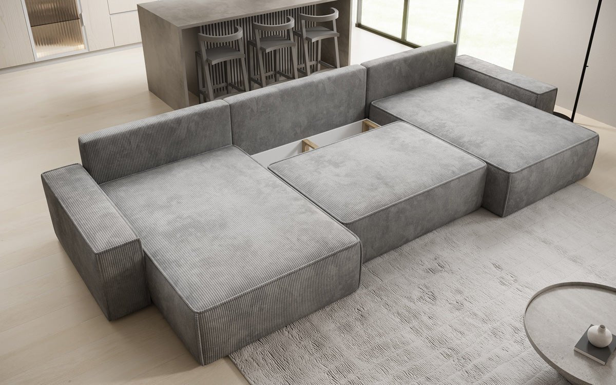 Luxusbetten24 Lunaro U Sofa mit Schlaffunktion und Stauraum, Cord
