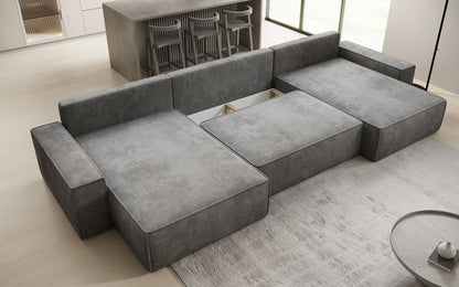 Luxusbetten24 Lunaro U Sofa mit Schlaffunktion und Stauraum, Cord