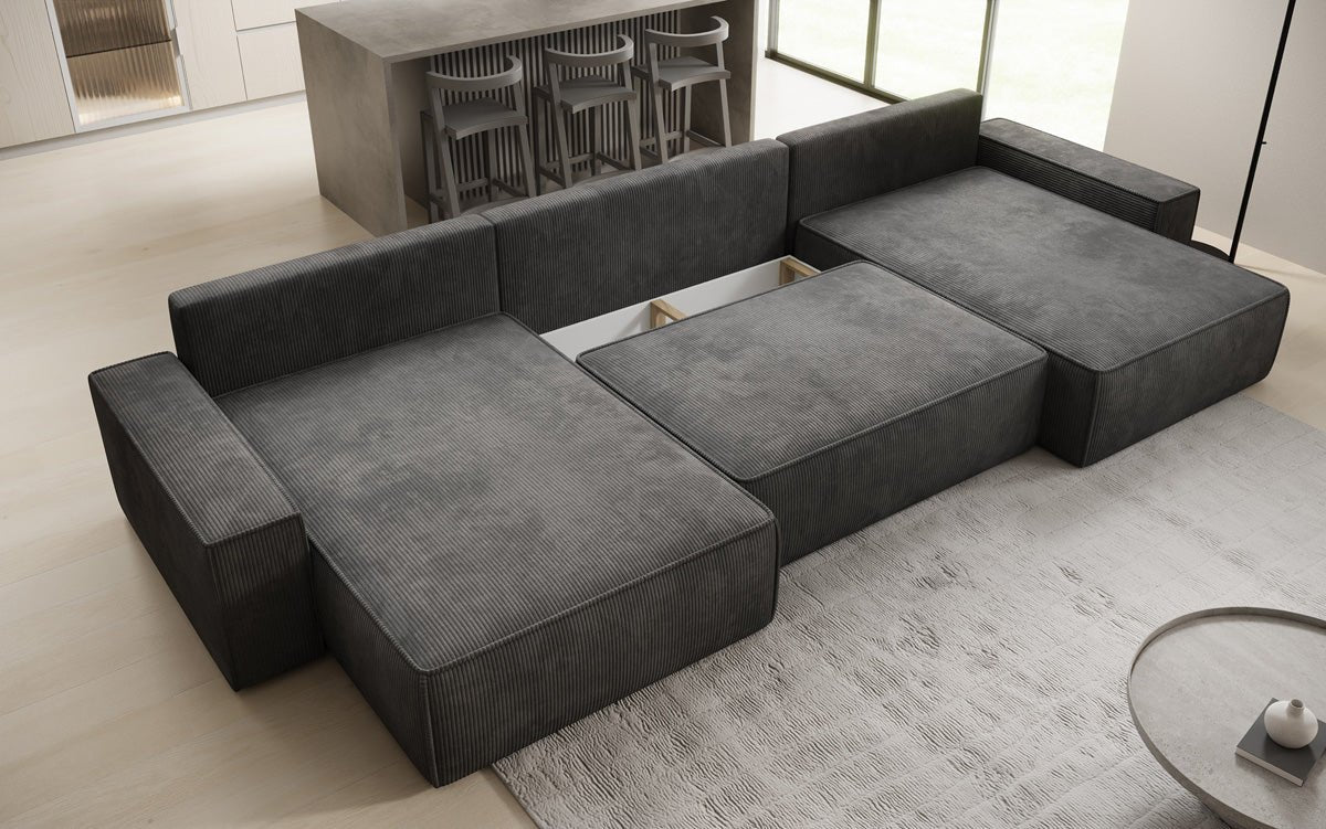 Luxusbetten24 Lunaro U Sofa mit Schlaffunktion und Stauraum, Cord
