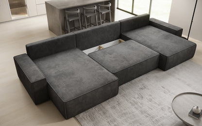 Luxusbetten24 Lunaro U Sofa mit Schlaffunktion und Stauraum, Cord