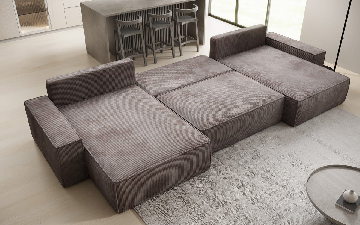 Luxusbetten24 Lunaro U Sofa mit Schlaffunktion und Stauraum, Cord