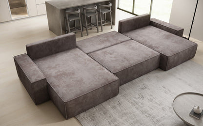 Luxusbetten24 Lunaro U Sofa mit Schlaffunktion und Stauraum, Cord