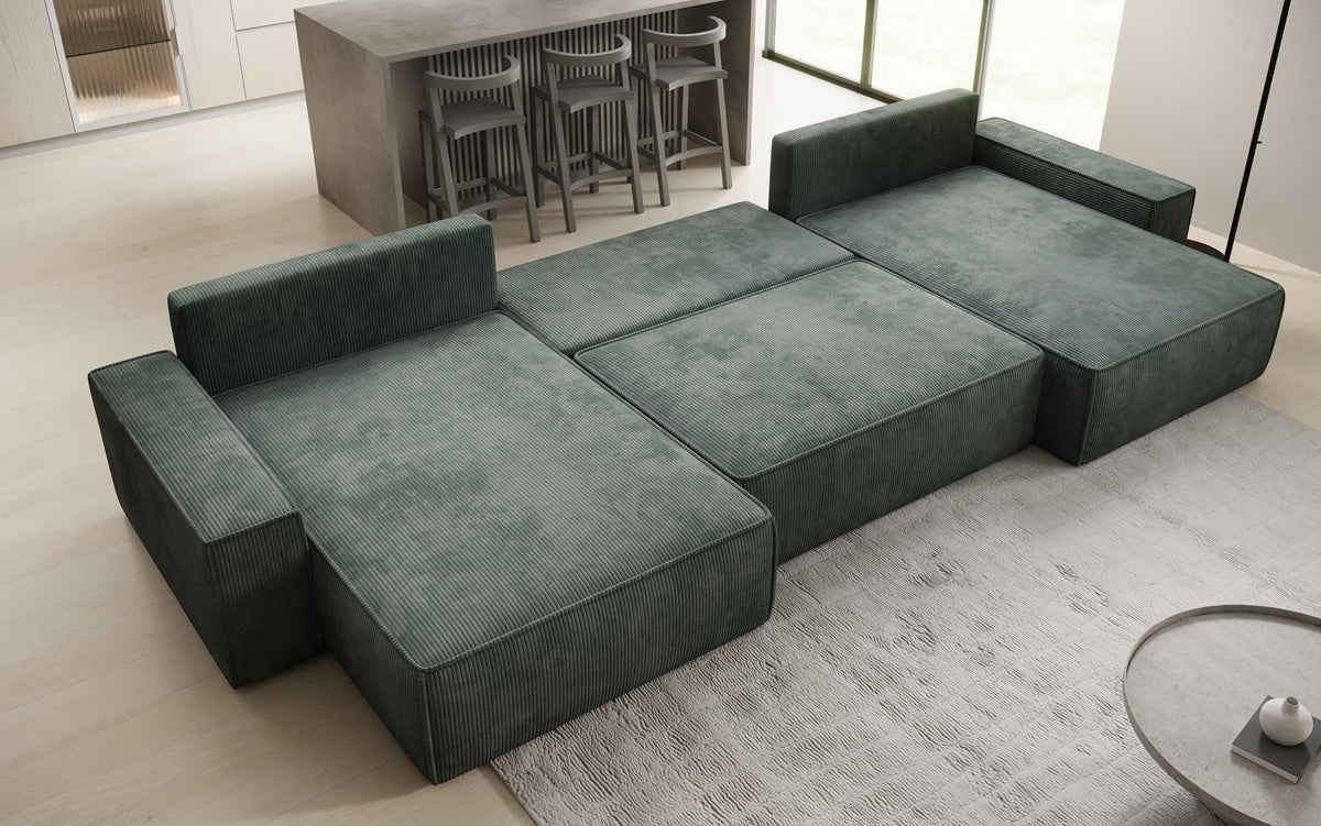 Luxusbetten24 Lunaro U Sofa mit Schlaffunktion und Stauraum, Cord
