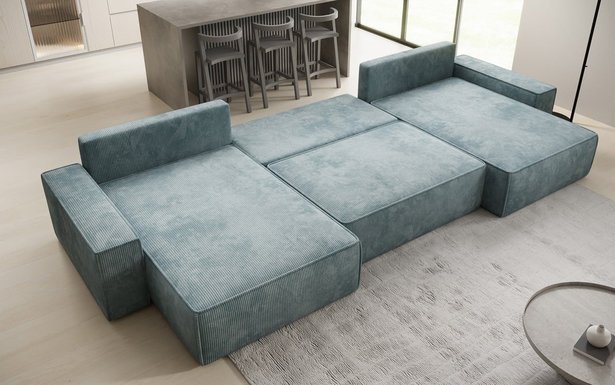 Luxusbetten24 Lunaro U Sofa mit Schlaffunktion und Stauraum, Cord