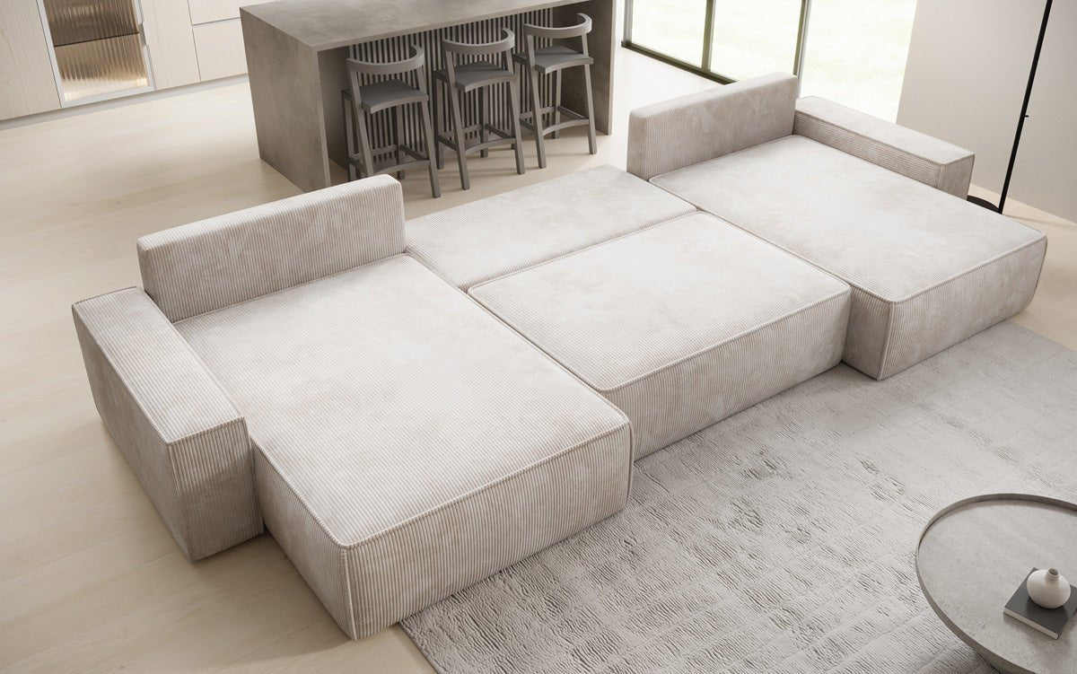 Luxusbetten24 Lunaro U Sofa mit Schlaffunktion und Stauraum, Cord