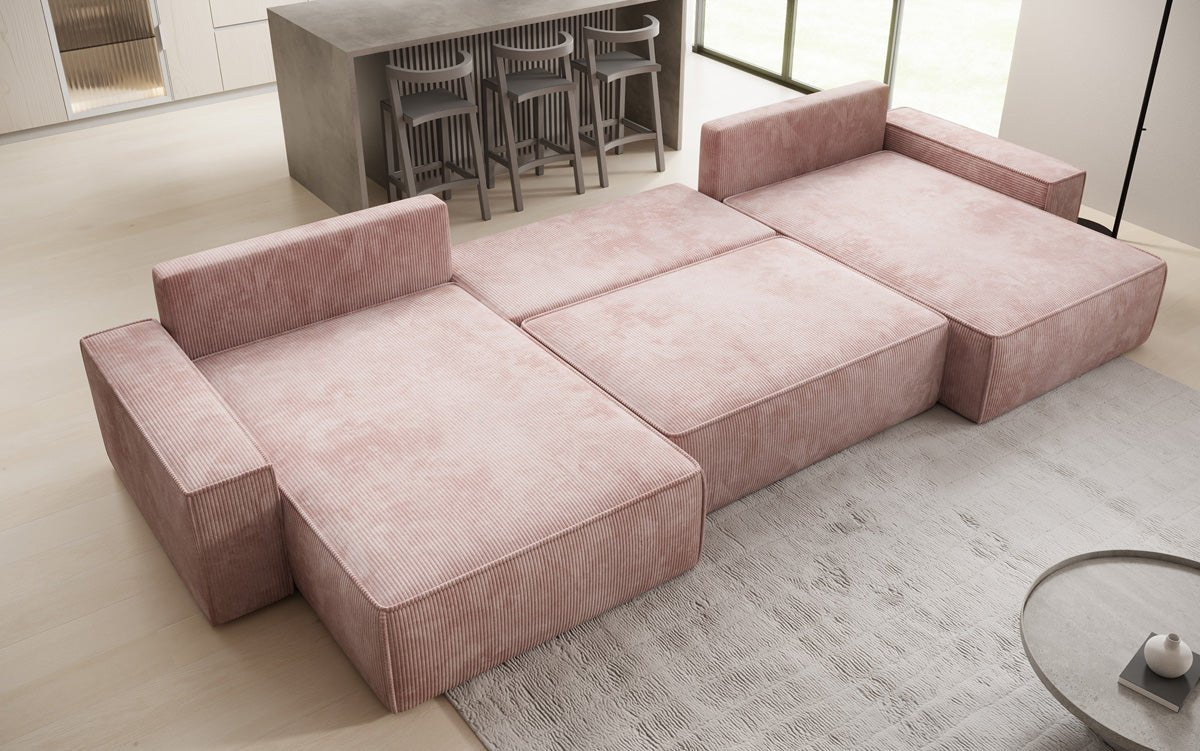 Luxusbetten24 Lunaro U Sofa mit Schlaffunktion und Stauraum, Cord