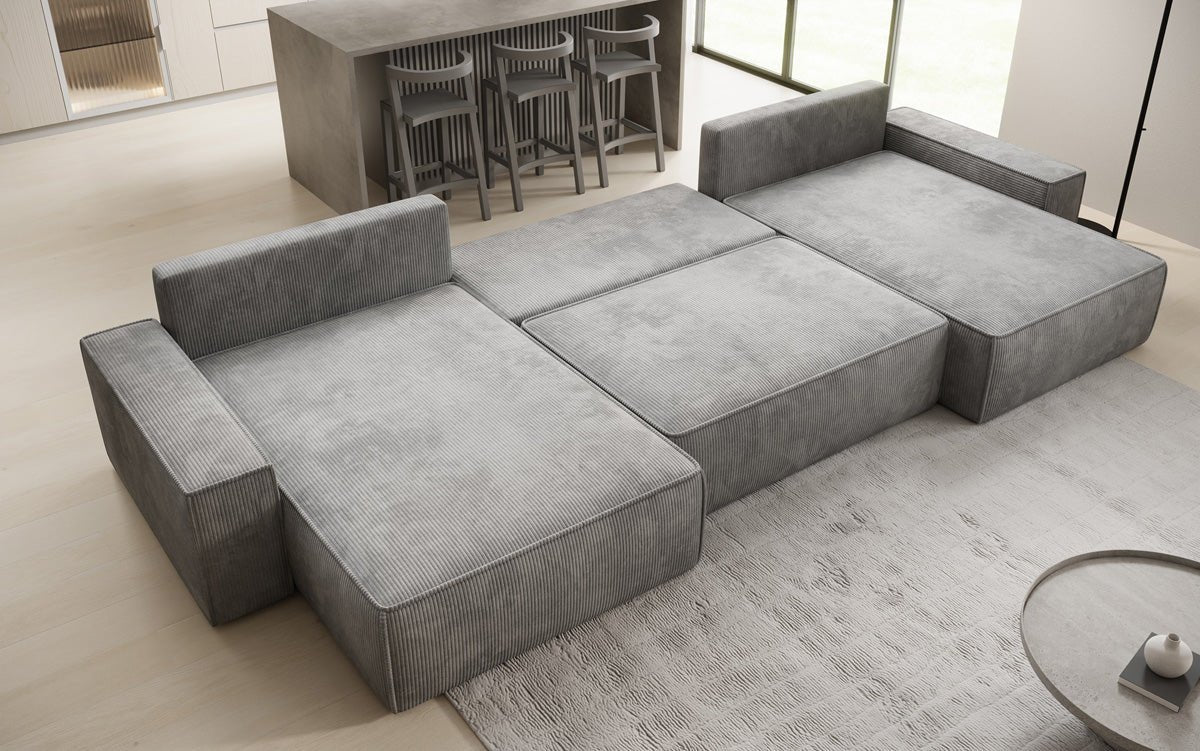 Luxusbetten24 Lunaro U Sofa mit Schlaffunktion und Stauraum, Cord