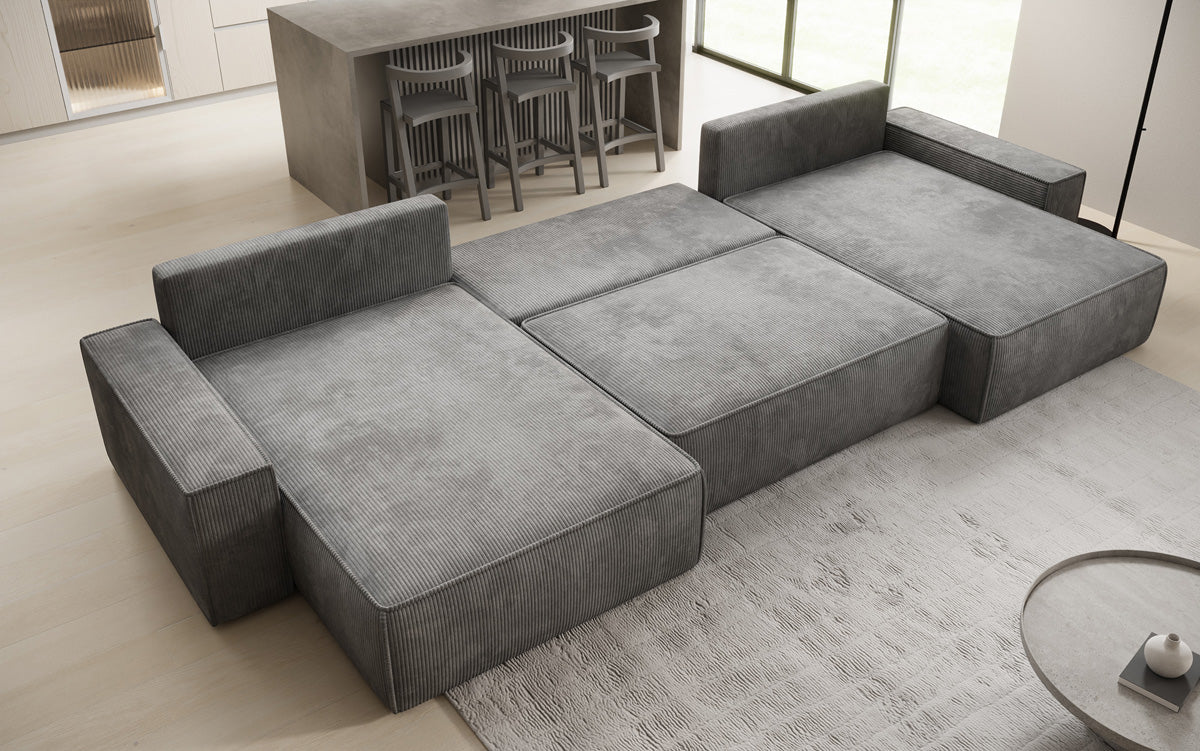 Luxusbetten24 Lunaro U Sofa mit Schlaffunktion und Stauraum, Cord