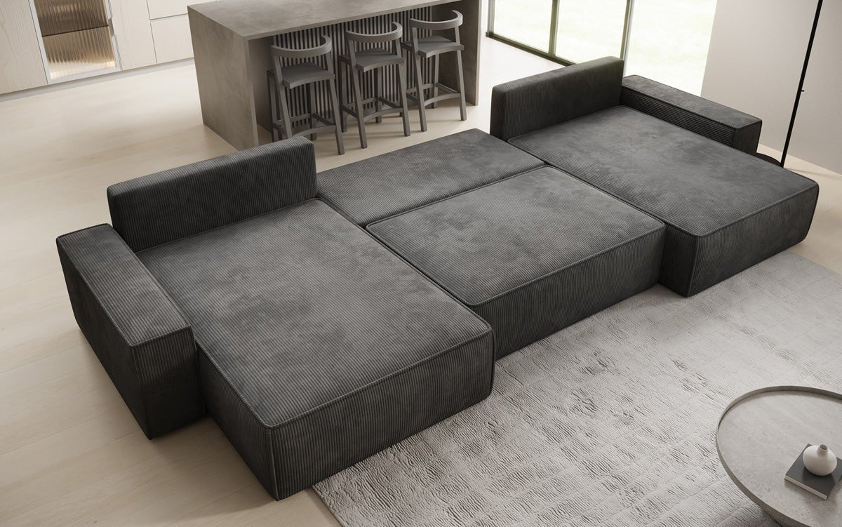 Luxusbetten24 Lunaro U Sofa mit Schlaffunktion und Stauraum, Cord