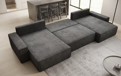 Luxusbetten24 Lunaro U Sofa mit Schlaffunktion und Stauraum, Cord
