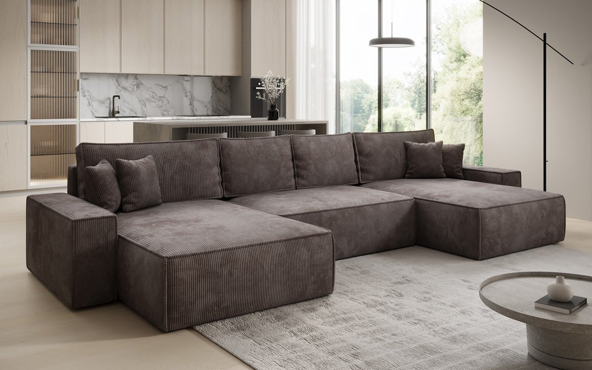 Luxusbetten24 Lunaro U Sofa mit Schlaffunktion und Stauraum, Cord