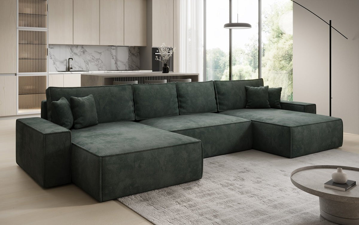 Luxusbetten24 Lunaro U Sofa mit Schlaffunktion und Stauraum, Cord