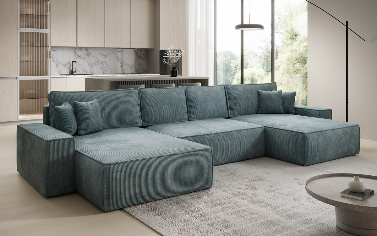 Luxusbetten24 Lunaro U Sofa mit Schlaffunktion und Stauraum, Cord