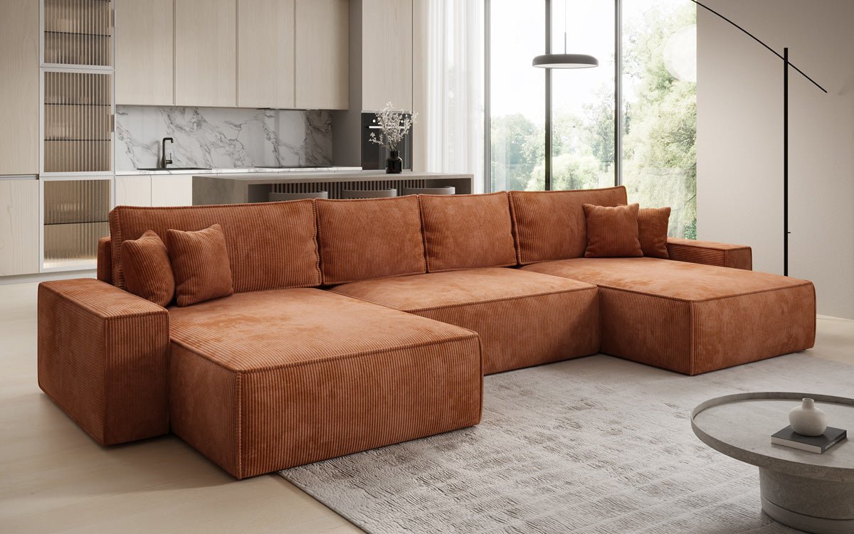 Luxusbetten24 Lunaro U Sofa mit Schlaffunktion und Stauraum, Cord