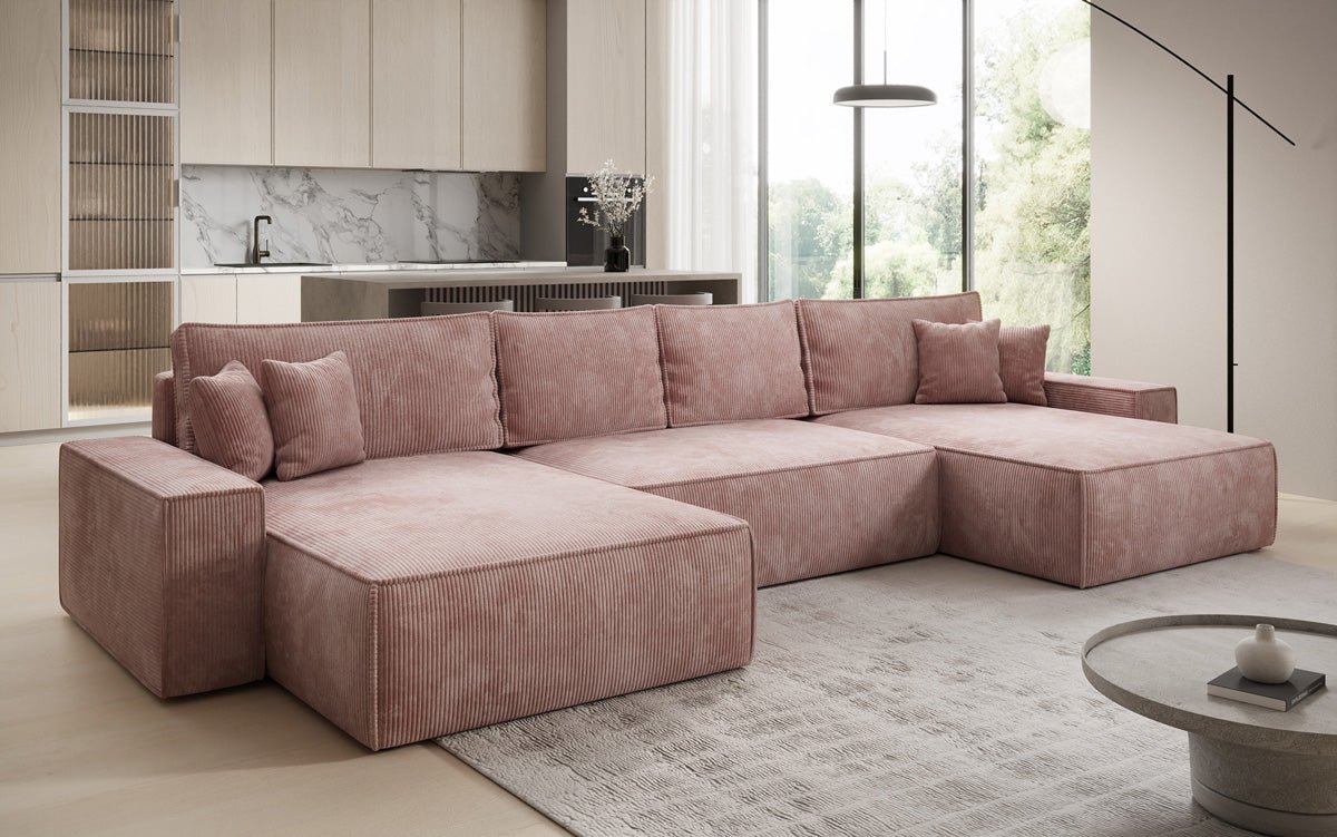 Luxusbetten24 Lunaro U Sofa mit Schlaffunktion und Stauraum, Cord