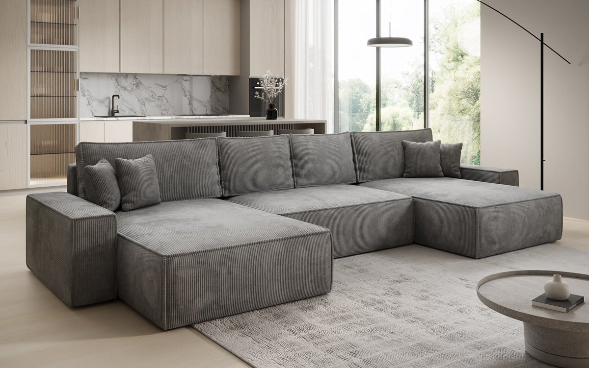 Luxusbetten24 Lunaro U Sofa mit Schlaffunktion und Stauraum, Cord
