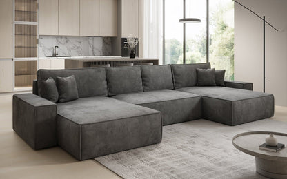 Luxusbetten24 Lunaro U Sofa mit Schlaffunktion und Stauraum, Cord