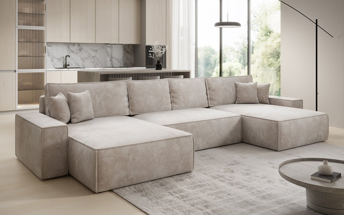 Luxusbetten24 Lunaro U Sofa mit Schlaffunktion und Stauraum, Cord