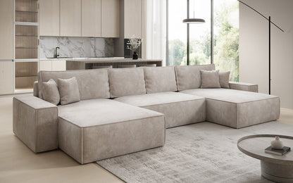 Luxusbetten24 Lunaro U Sofa mit Schlaffunktion und Stauraum, Cord