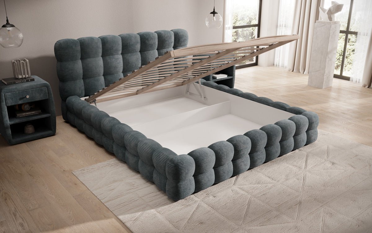 Calimo Designer Polsterbett Samt mit Stauraum in verschiedenen Farben