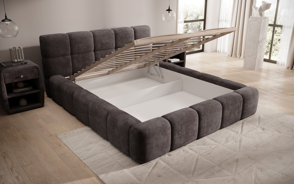 Luxusbetten24 Designer Polsterbett Nox in Cord mit Stauraum