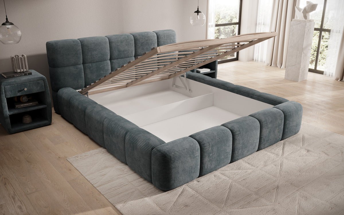 Luxusbetten24 Designer Polsterbett Nox in Cord mit Stauraum