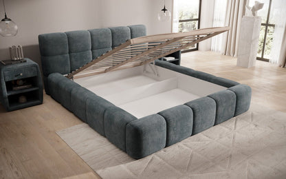 Luxusbetten24 Designer Polsterbett Nox in Cord mit Stauraum