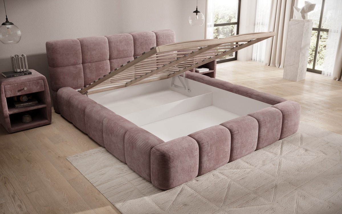 Luxusbetten24 Designer Polsterbett Nox in Cord mit Stauraum