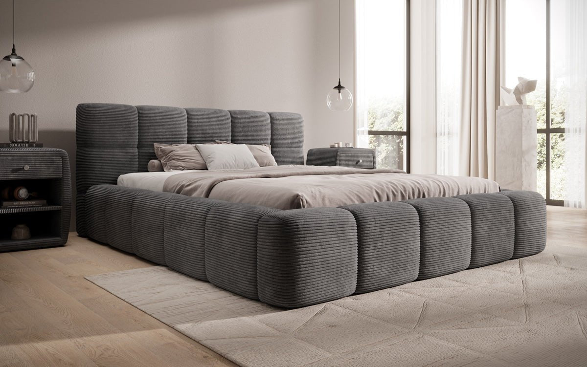 Luxusbetten24 Designer Polsterbett Nox in Cord mit Stauraum