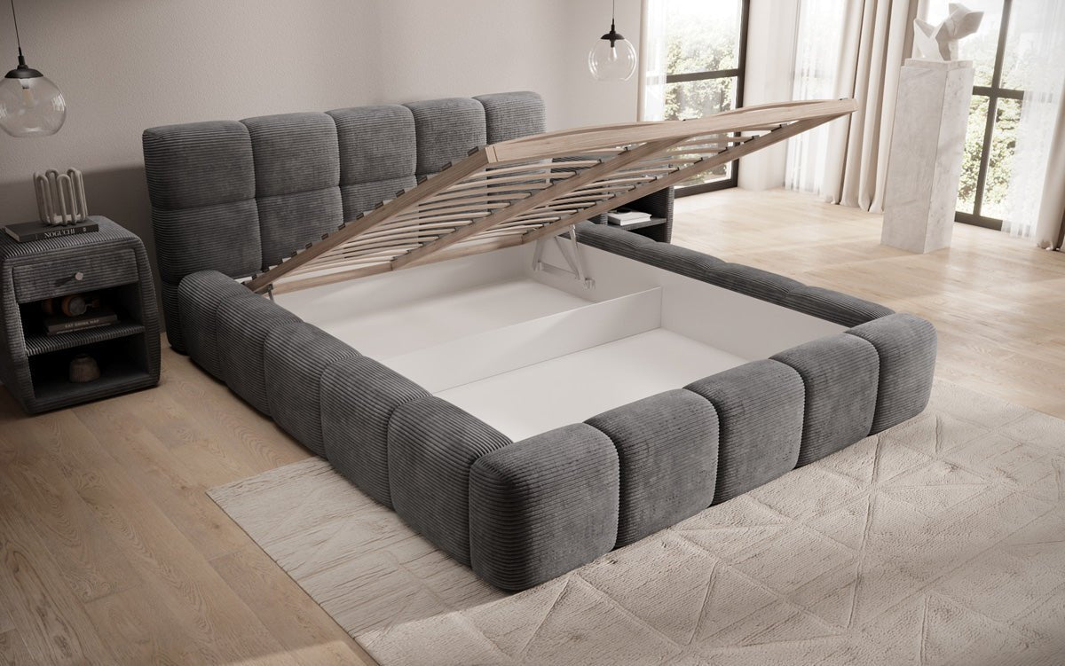 Luxusbetten24 Designer Polsterbett Nox in Cord mit Stauraum