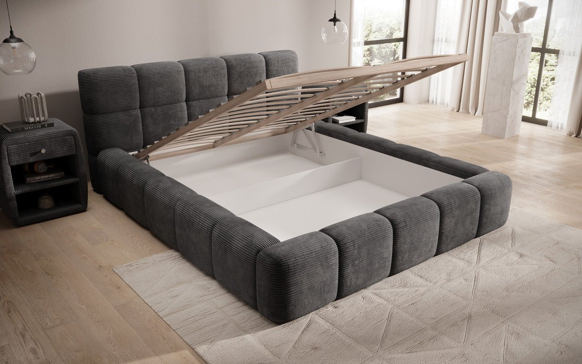 Luxusbetten24 Designer Polsterbett Nox in Cord mit Stauraum