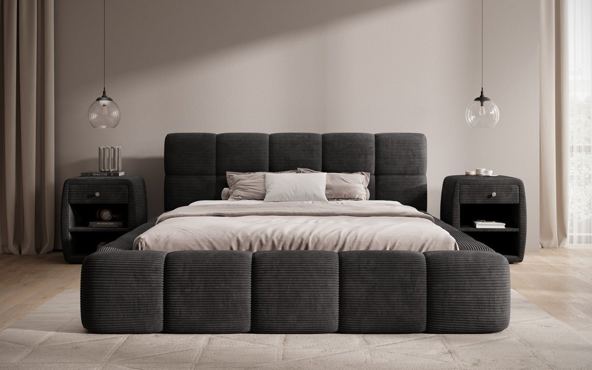 Luxusbetten24 Designer Polsterbett Nox in Cord mit Stauraum
